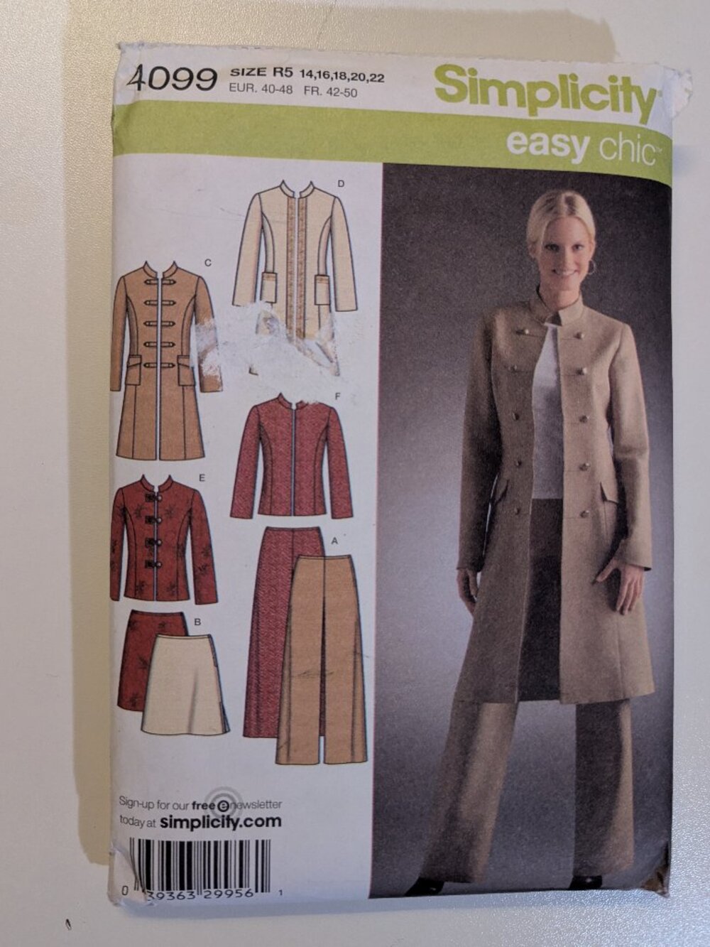 Vintage Simplicity Easy Chic Women's Coat Pants Skirt Sewing Pattern 4099 Sz R5